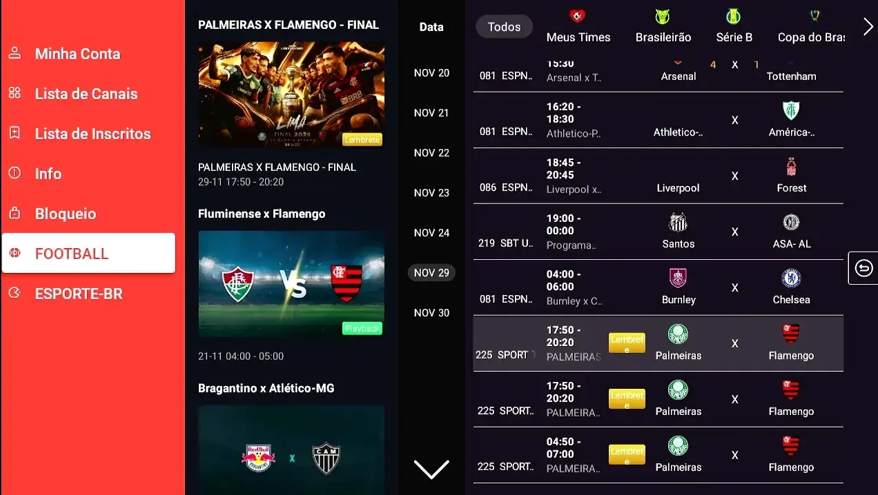 Lista de categorias do NexaTV